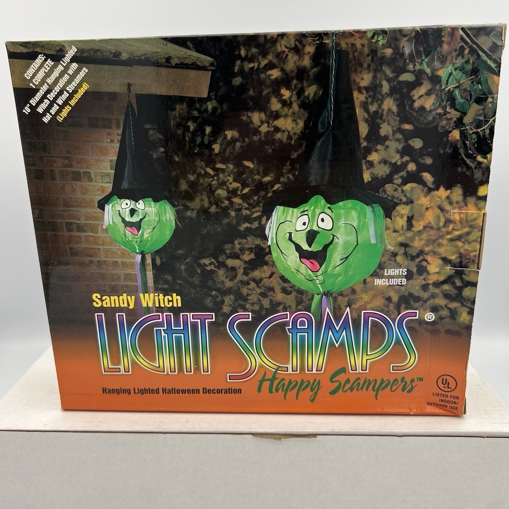 Light Scamps Outdoor Halloween‎ Sandy Witch Hanging Lights Vintage New In Box